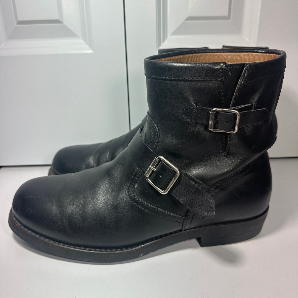 Ralph Lauren St Mortiz Garret Boots Mens 10 Black Leather Buckle Italy Moto - Picture 3 of 9